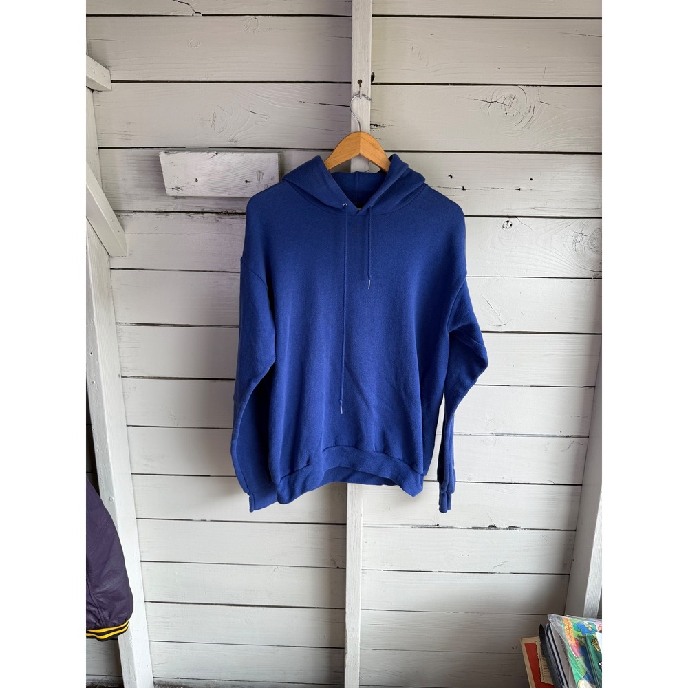 Vintage TSI Hoodie Mens Large Royal Blue Blank Pullover Sweatshirt Made in USA